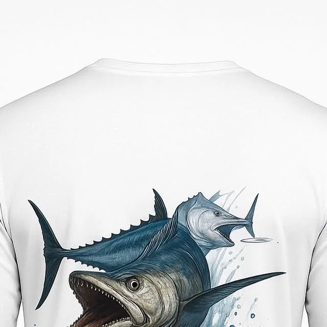 Kn3ad shirt back: a marlin and a kingfish