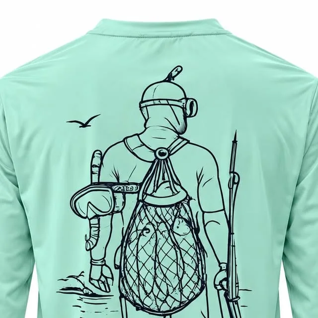 Salty Days shirt back: a spearfisher with his catch